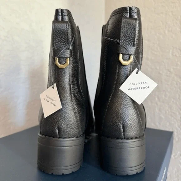 Cole Haan Camea Waterproof Leather Combat Boot,  Block Heel Black, Size 9.5 NWT - Picture 8 of 16